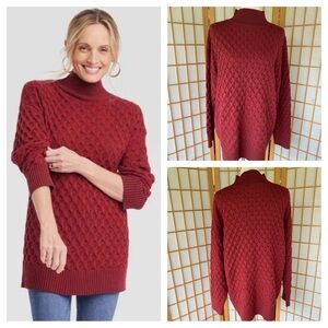 Knox Rose Mock Turtleneck Burgundy Red Oversized Comfy Sweater SZ XL